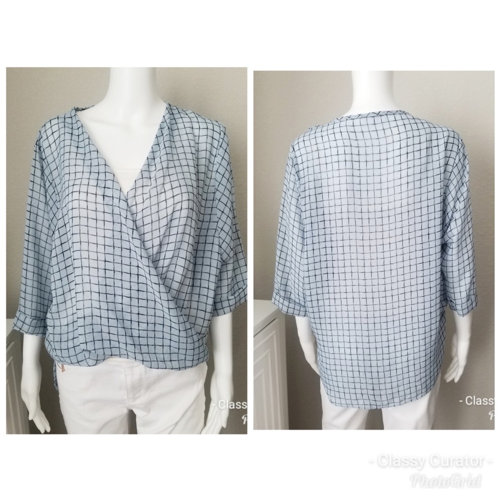 Hi low crossover plaid flowy top